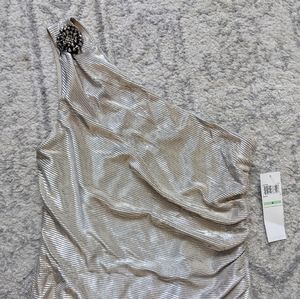 NWT London Times Shimmer Ruched One-Strap Dress